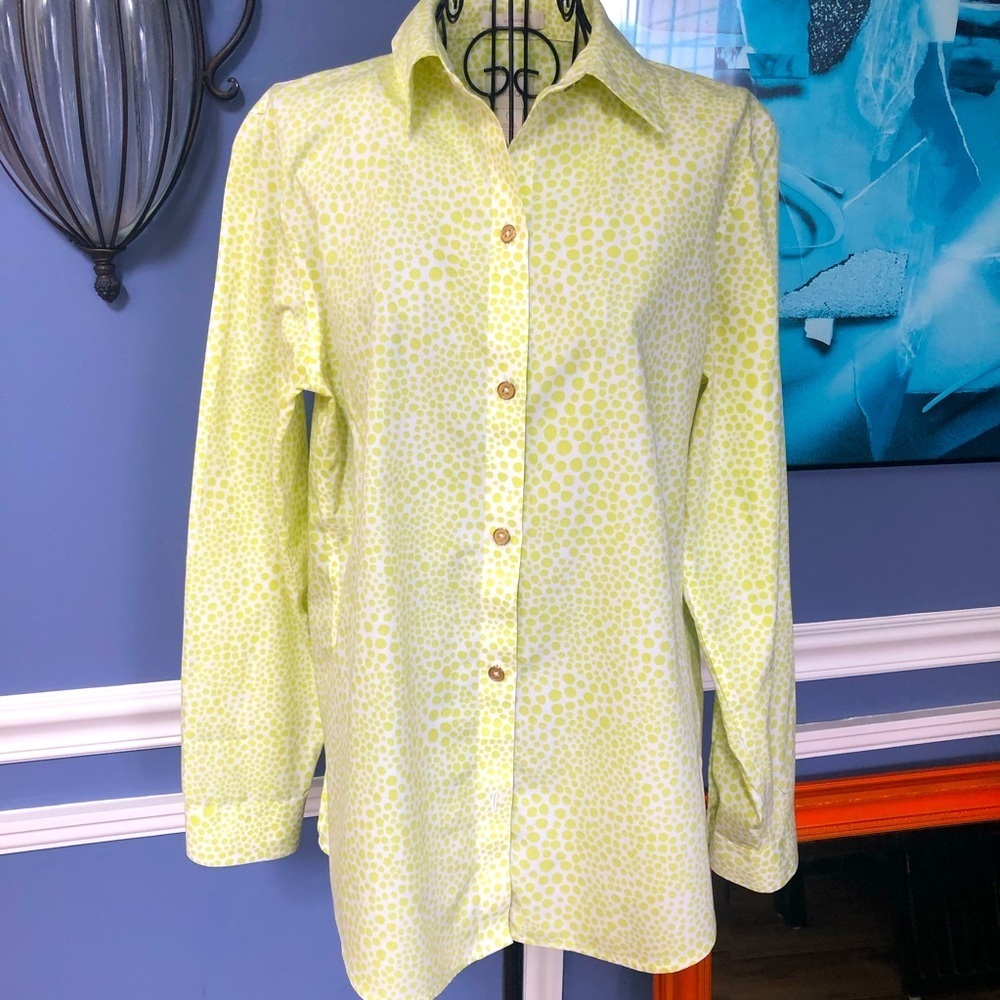 Soft Lime Green Dot Button Down Shirt Size 0 - Small